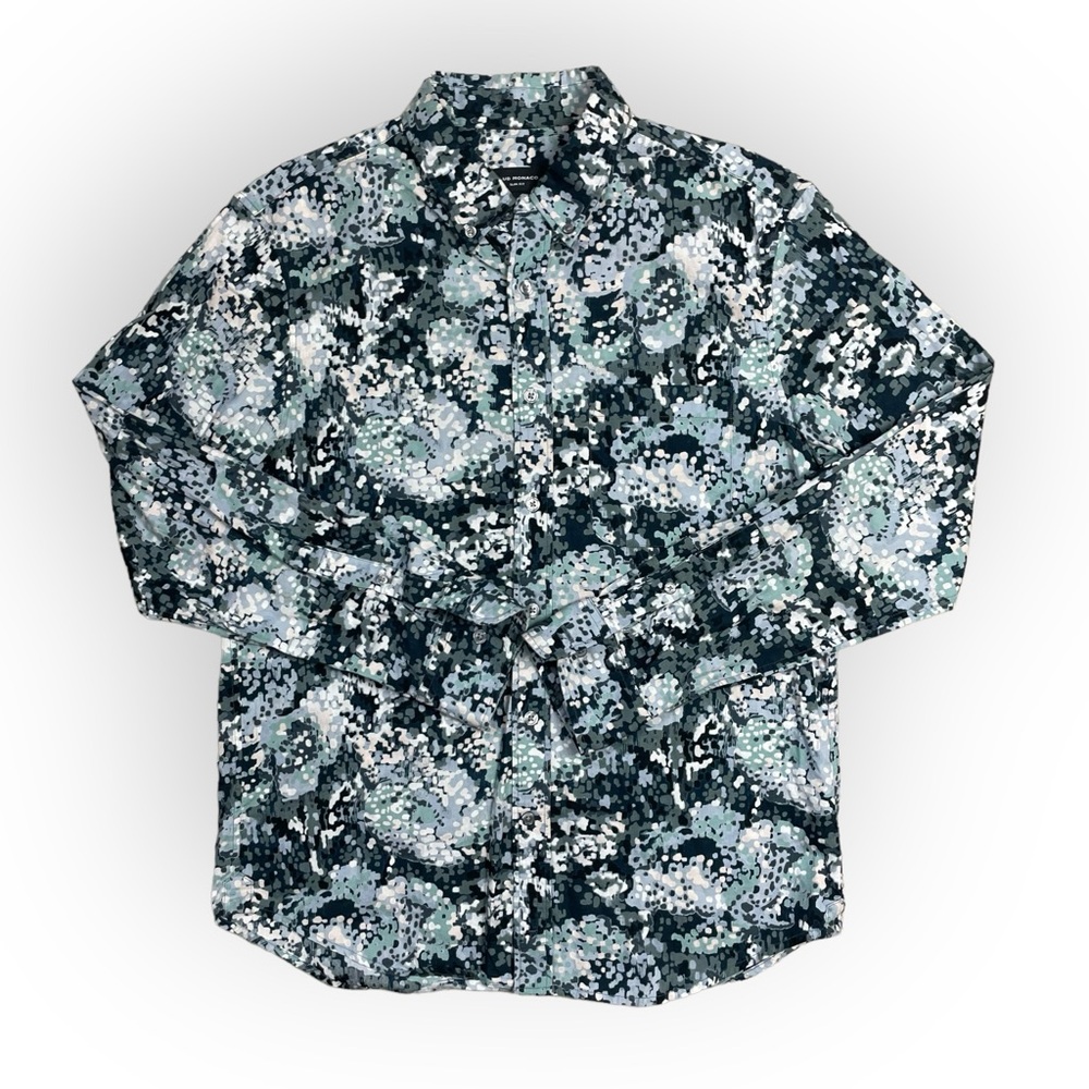 Club Monaco Slim Fit Shirt Mens Size Medium Long Sleeve Floral Button Up AOP